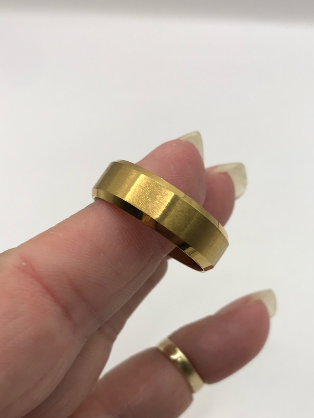 Brushed Gold-Tone Men’s Stainless Steel Band Ring - Picture 4 of 8